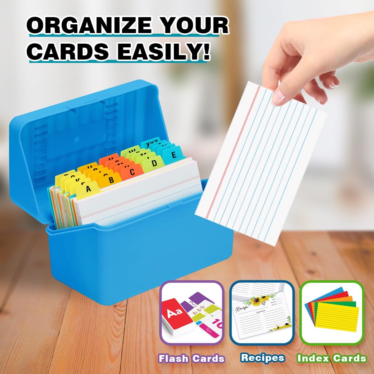H4D 3x5 Index Card Holder with 100 Heavyweight Ruled Index Cards and 25 Plastic Dividers, Black