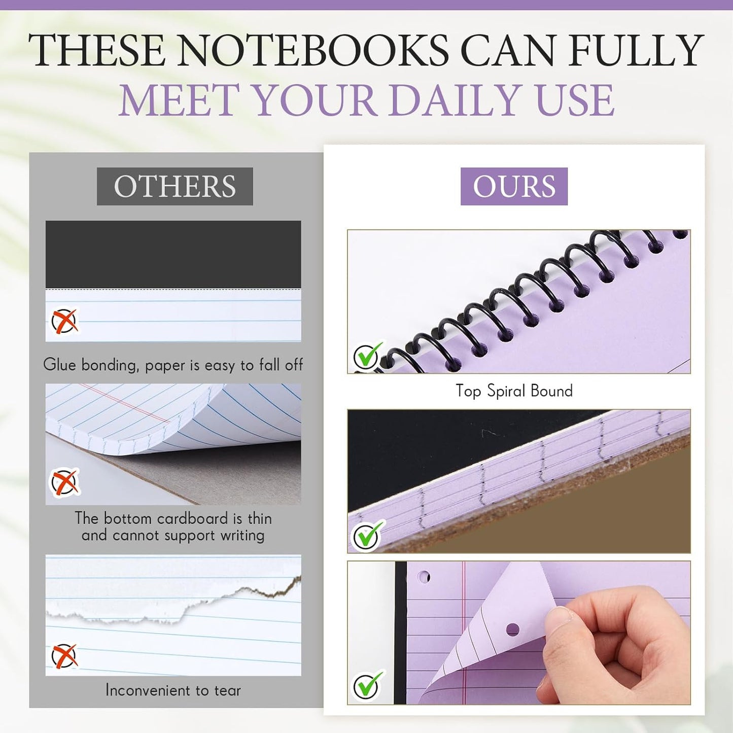 MotiMind 10 Pack 8.5" x 11" Top Spiral Notebook with 3 Hole Punched Morandi Colors Legal Pads College Ruled Notepad 50 Sheets Hard Cardboard Paper Wirebound Notepad for Office School Business