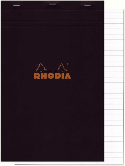 Rhodia Head Stapled Pad No16 A5, Ruled + Margin, 148x210mm-Black