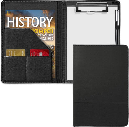 Small Clipboard Padfolio/Portfolio A5 Binder for Writing Pad Refillable 5 x 8 Note Pad, Faux Leather Clipboard Folder Junior Size Portfolio Organizer Folio Clip Board,Black
