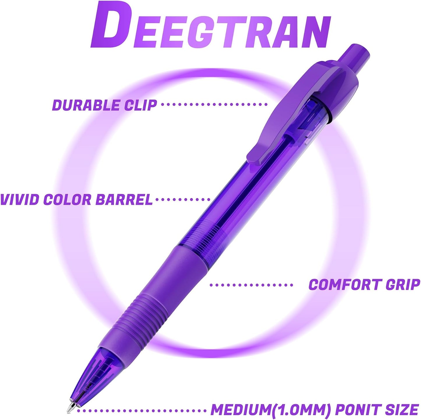 deegtran Pens Bulk, 30 Pack No Bleed Black Ink Click Pens with Soft Grip, Wholesale Retractable Ballpoint Pens for Office School, Medium Point Smooth 1.0MM