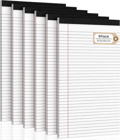 Legal Pads 8.5 x 14 Note Pads, 6 Pack Writing Pads Wide Ruled Notepads, Micro Perforated Notepad, Double-Side Printed Lined Paper Pads 30 Sheets per Notepad, White Legal Pads for Home, Office, School