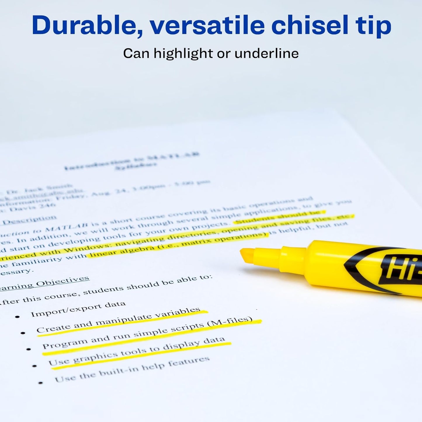 Avery Hi-Liter Desk-Style Highlighters, Smear Safe Ink, Chisel Tip, 2 Yellow Highlighters (24081)