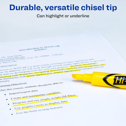 Avery Hi-Liter Desk-Style Highlighters, Smear Safe Ink, Chisel Tip, 2 Yellow Highlighters (24081)