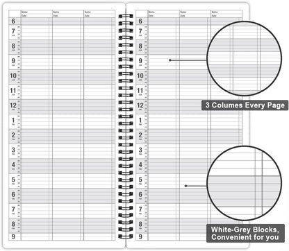 Appointment Book - Undated Salon Appointment Book, Daily & Hourly Schedule Book with 200 Pages, 6 AM - 9 PM, 15 Minute Intervals Day Planner, 6" x 11.5", 3 Column, Twin-Wire Binding, Hardcover