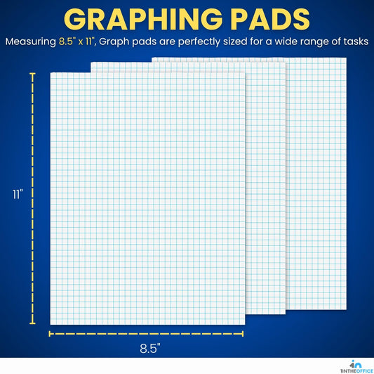 1InTheOffice Graph Paper Pads, Quadrille Ruled Writing Pad White Economy, 8 1/2" x 11 3/4" - 12/Pack