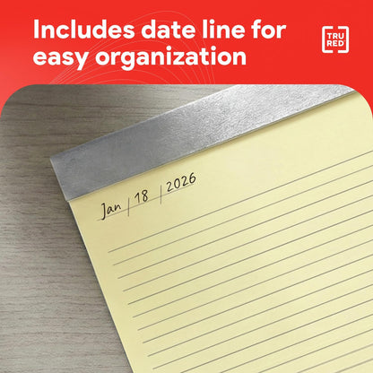 TRU RED Notepads, 8.5” x 11.75”, Narrow Ruled, Ivory, Perforated, 12‑Pack