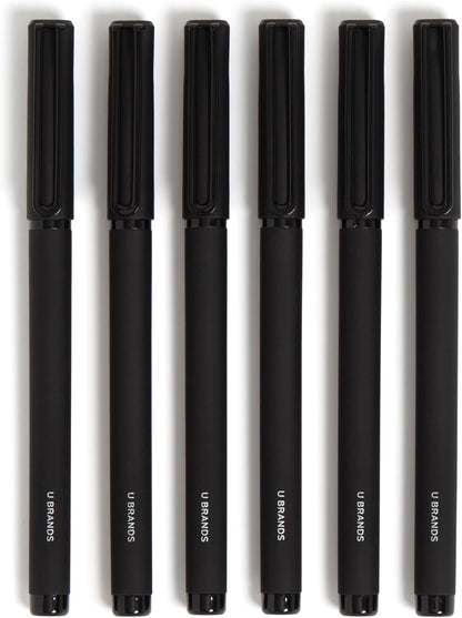 U Brands Catalina Felt Tip Pens, Pen Set of 6 Black Ink Pens, Soft Touch Midnight Black, Medium (0.7 mm) Point
