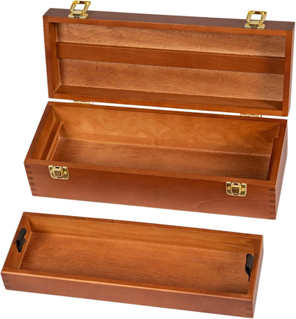 DJAR Multi-Function Artist Tool Box with Locking Clasps, Removable Tray Wooden Art Supply Box for Brushes, Pencils, Erasers,Artist Supplies Storage Organizer, Walnut