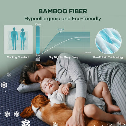 OhGeni 100% Waterproof Queen Size Mattress Protector,Soft Mattress Pad, Cooling Breathable Fitted Sheets,Washable Bed Cover,Non-Slip Deep Pocket,Noiseless for Bedroom