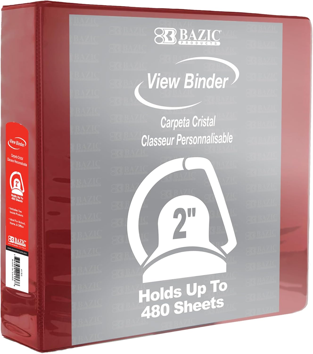 BAZIC Products 3 Ring Binder 2" View Binders Slant D Ring Organizer - Burgundy, Hold 480 Sheets Paper, for School Office Home, 1-Count
