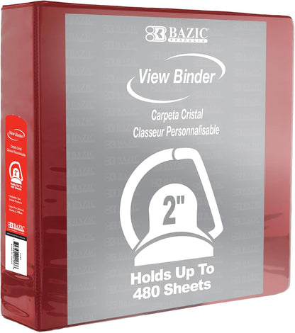 BAZIC Products 3 Ring Binder 2" View Binders Slant D Ring Organizer - Burgundy, Hold 480 Sheets Paper, for School Office Home, 1-Count