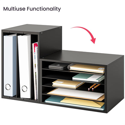 Ballucci 4-Tier Paper Organizer for Desk, Stackable Tray, Desk Storage Organizer Shelves, Stacking Letter Paper Tray Sorter for Classroom Office, Black