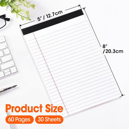 YesBes 32 Pack Note Pads Bulk, Small Legal Pads 5" x 8" Narrow Ruled Lined Writing Pad, 30 Sheets (60 Pages) Notepad for Office Home School, Perforated, Office Supplies