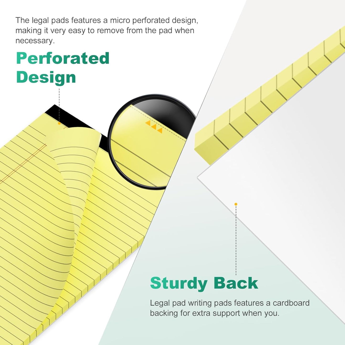 Legal Pads 8.5 x 14 Note Pads, 6 Pack Writing Pads Wide Ruled Notepads, Micro Perforated Notepad, Double-Side Printed Lined Paper Pads 30 Sheets per Notepad, White Legal Pads for Home, Office, School
