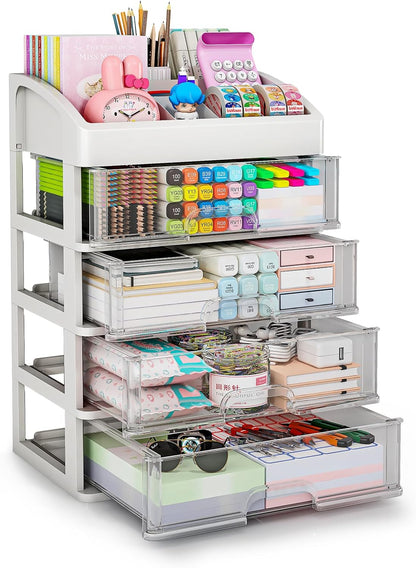 Desk Organizer with Drawers, 3 Drawers Storage Organizer, Desktop Storage Drawers for Office/School Supplies, Plastic Stationary Makeup Organizer, Desk Storage Box for Office, School, Home