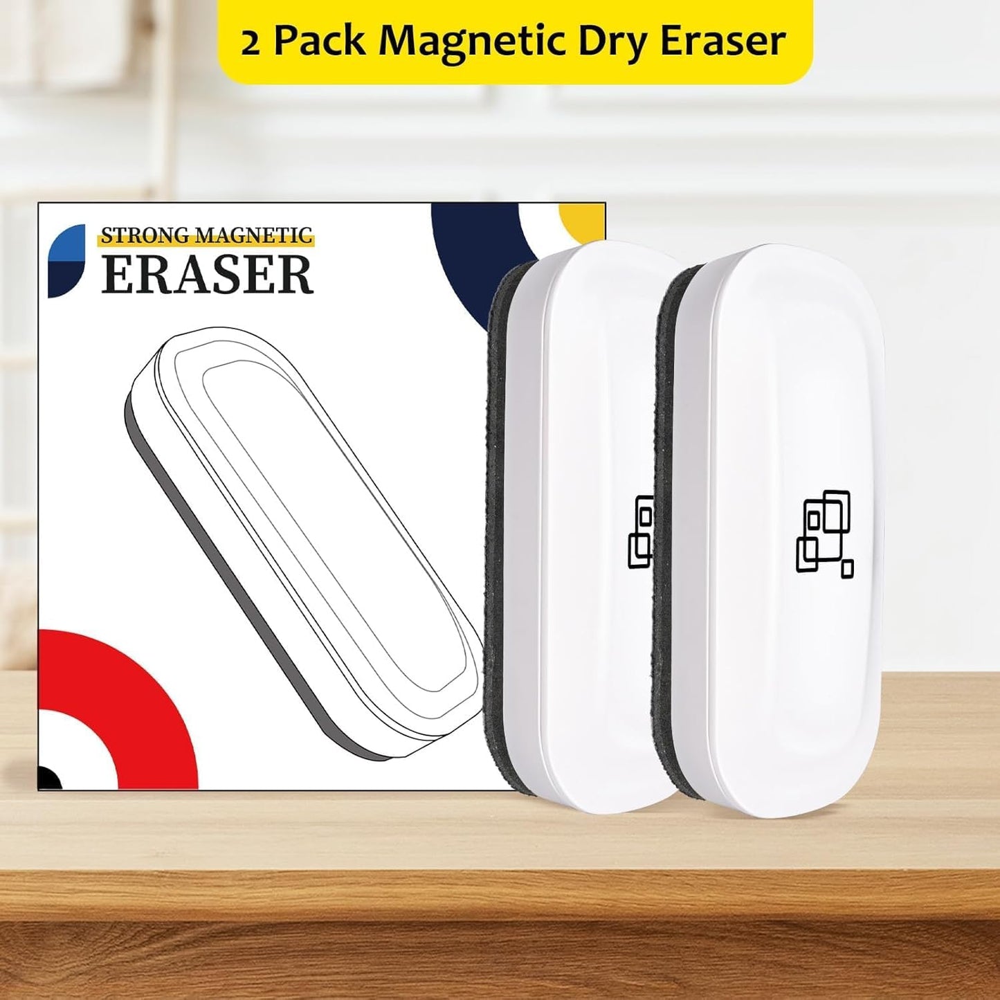 maxtek Dry Erase Eraser, Magnetic White Board Erasers - 2 Pack, Glass Whiteboard Eraser for Office and School Supplies (Gray)