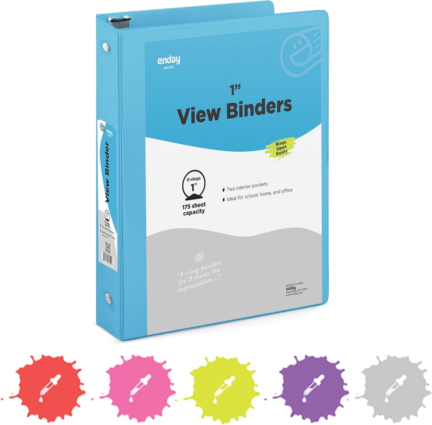 3 Inch Binder 3 Ring Binders Green, Slant D-Ring 3” Clear View Cover with 2 Inside Pockets, Heavy Duty Colored School Supplies Office and Home Binders – By Enday
