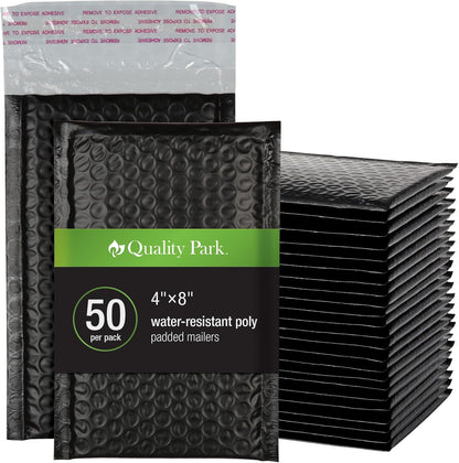 Quality Park Bubble Mailers, 6 x 9 Inch, White Poly Mailers, Padded Envelopes, Shipping Envelopes, Water Resistant, Self Seal, 50 Per Box (QUA85856), Plastic