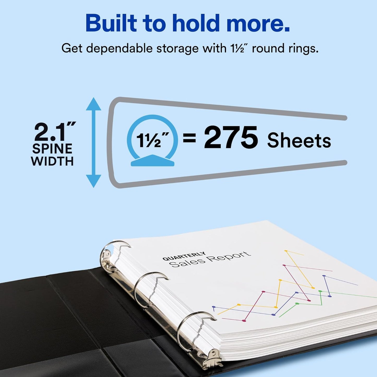Avery Standard View 3 Ring Binders, 0.5" Round Rings, 100-Sheet Capacity, 0.7 Inch Wide Spine, Black Binders, Ideal for Lightweight Organization and Occasional Referencing (12-Pack of 05705)
