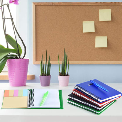Coopay 4 Pieces Spiral Notebook Steno Pocket Notepad with Pen in Holder and Sticky Notes, Page Marker Index Tabs Flags Making Plans Writing Memos Office School Supplies (Yellow, Blue, Purple, Green)