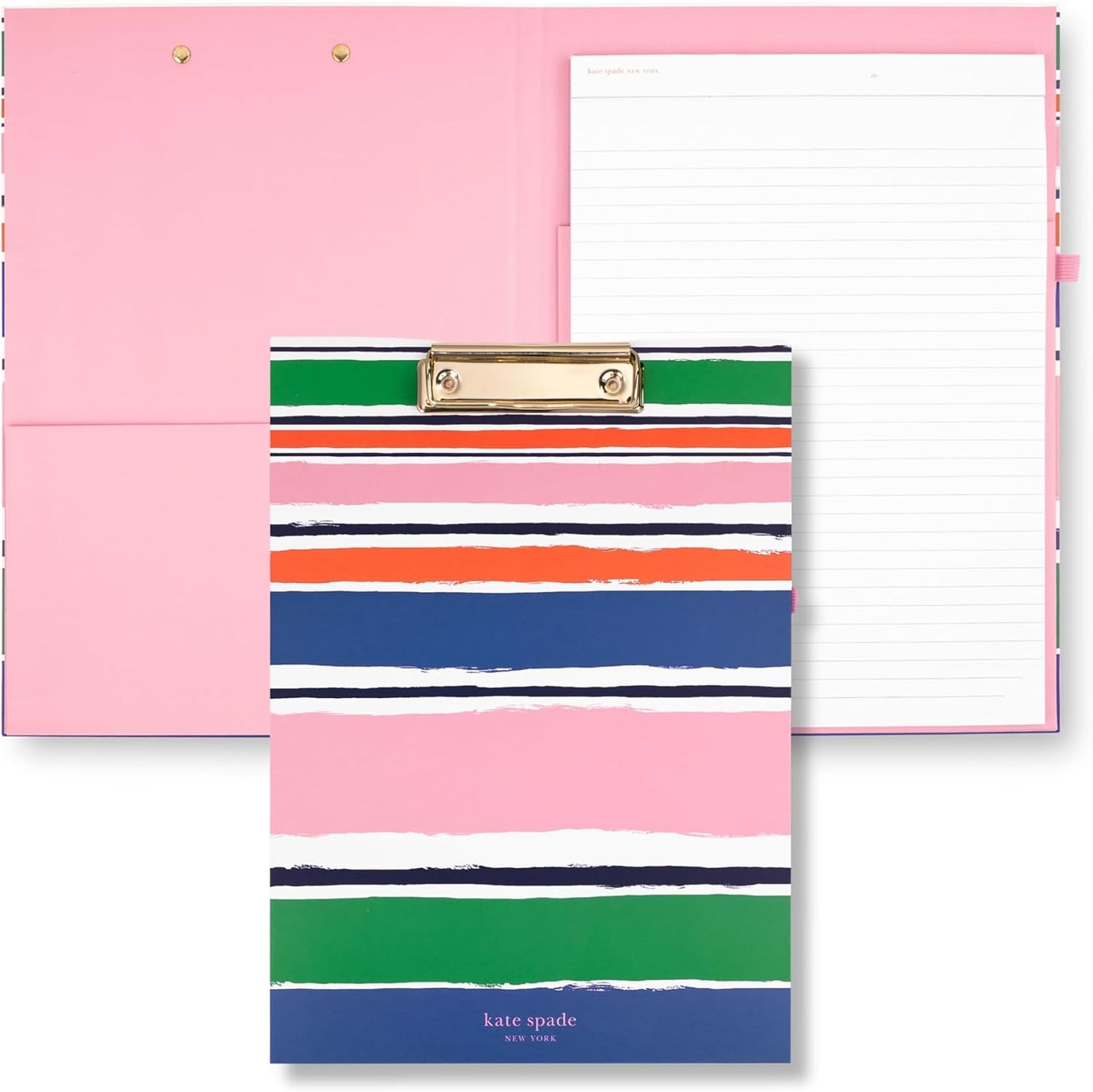 Kate Spade New York Clipboard Folio with Low Profile Clip, Black Professional Padfolio Includes Lined Notepad, Pen Loop, and Pocket, Polka Dots