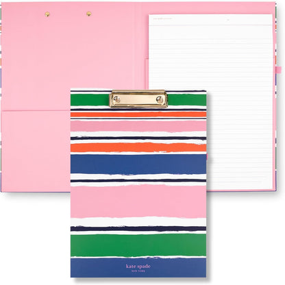 Kate Spade New York Clipboard Folio with Low Profile Clip, Black Professional Padfolio Includes Lined Notepad, Pen Loop, and Pocket, Polka Dots