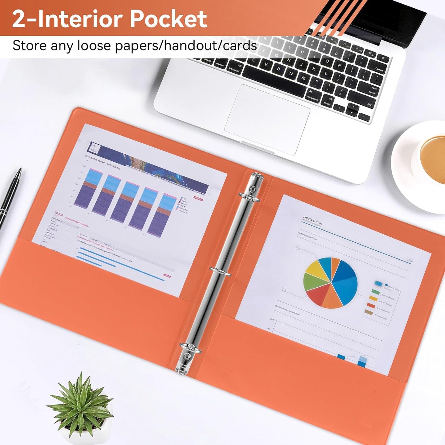SUIN 1 Inch 3 Ring Binder, Clear 1'' View Presentation Binders with 2 Pockets, Fits 8.5 x 11 Letter Size, Durable Polypropylene, Non-Stick & PVC-Free for School, Office & Home (Orange)