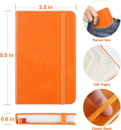 Pocket Dotted Notebook, 2-Pack Dot Grid Notebook, Dotted Journal with Stickers, 3.5" x 5.5" Hardcover, Small Mini A6 size, 160 Pages, 100 gsm Thick Paper, Cognac Brown
