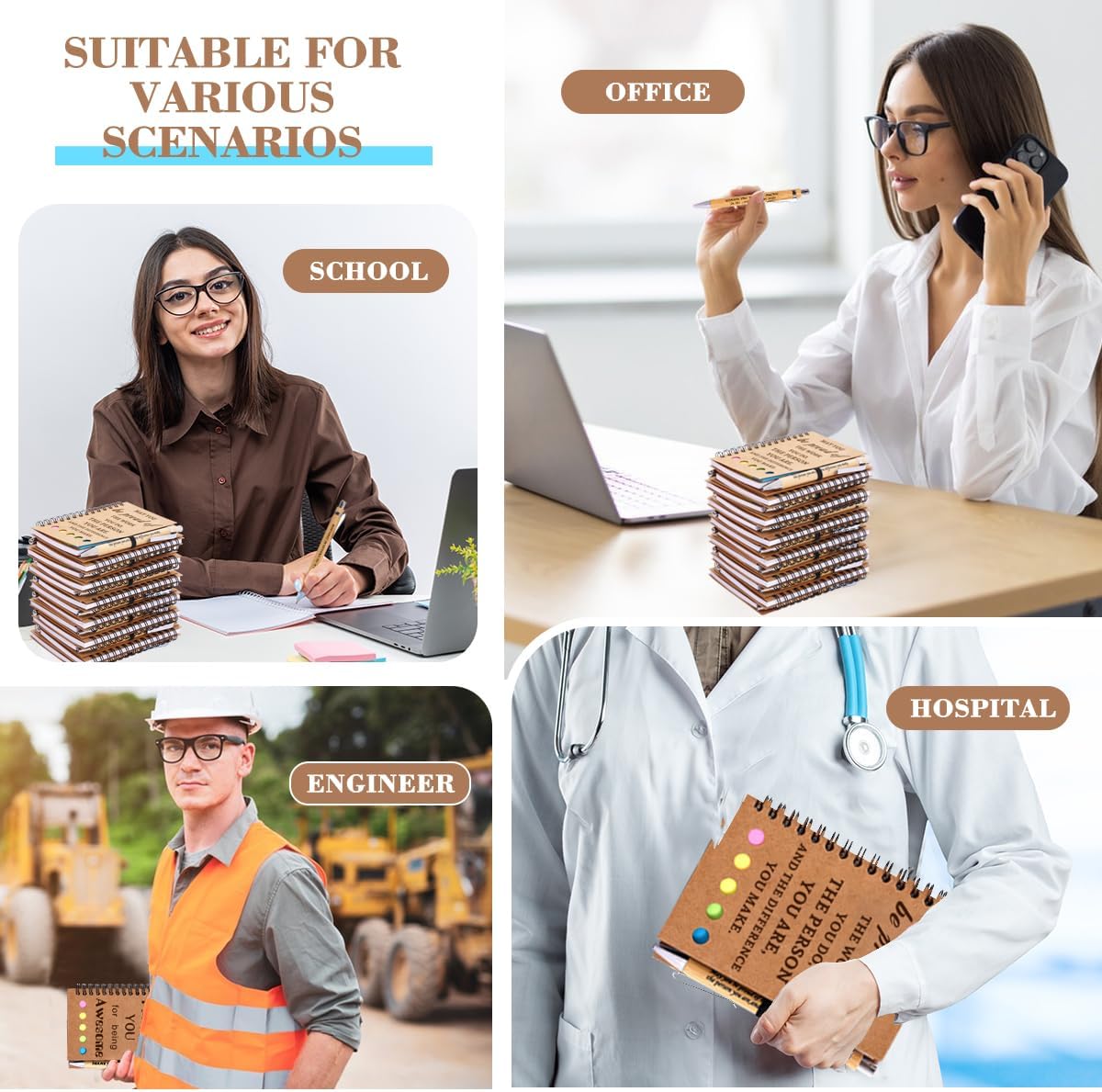 30 Sets Employee Appreciation Gifts Bulk Inspirational Spiral Notebook with Sticky Note and Motivational Bamboo Pens Thank You Gifts for Employees Coworkers,Teachers,Nurse,Office Staff,Team,Volunteer