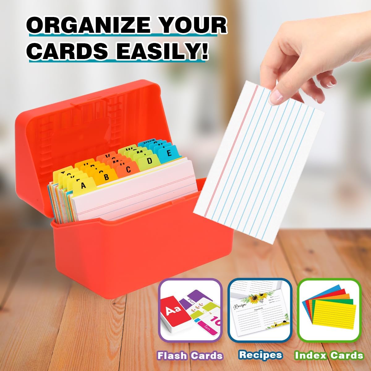 H4D 3x5 Index Card Holder with 100 Heavyweight Ruled Index Cards and 25 Plastic Dividers, Black