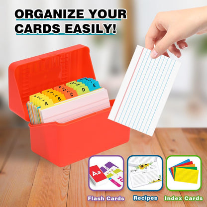 H4D 3x5 Index Card Holder with 100 Heavyweight Ruled Index Cards and 25 Plastic Dividers, Black