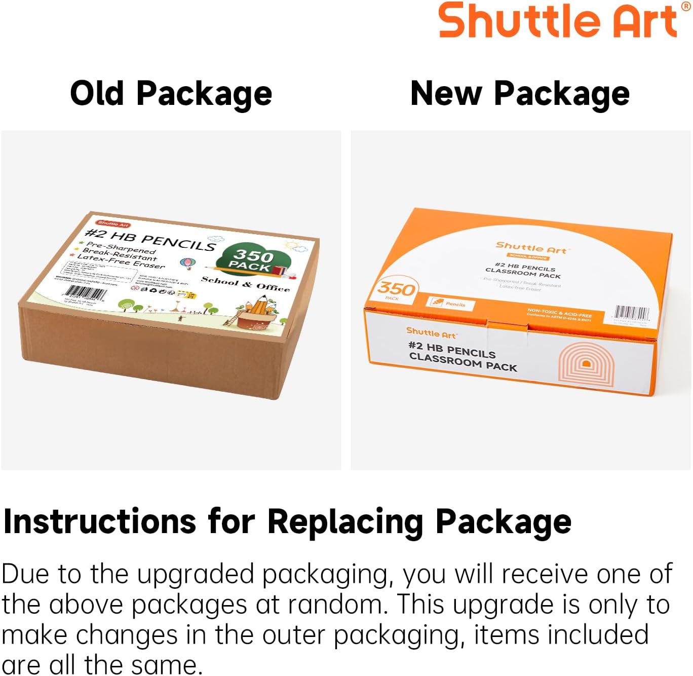 Shuttle Art Wood-Cased #2 HB Pencils, 350 Pack Sharpened Yellow Pencils with Erasers, Bulk Pack Graphite Pencils for School and Teacher Supplies, Writing, Drawing and Sketching