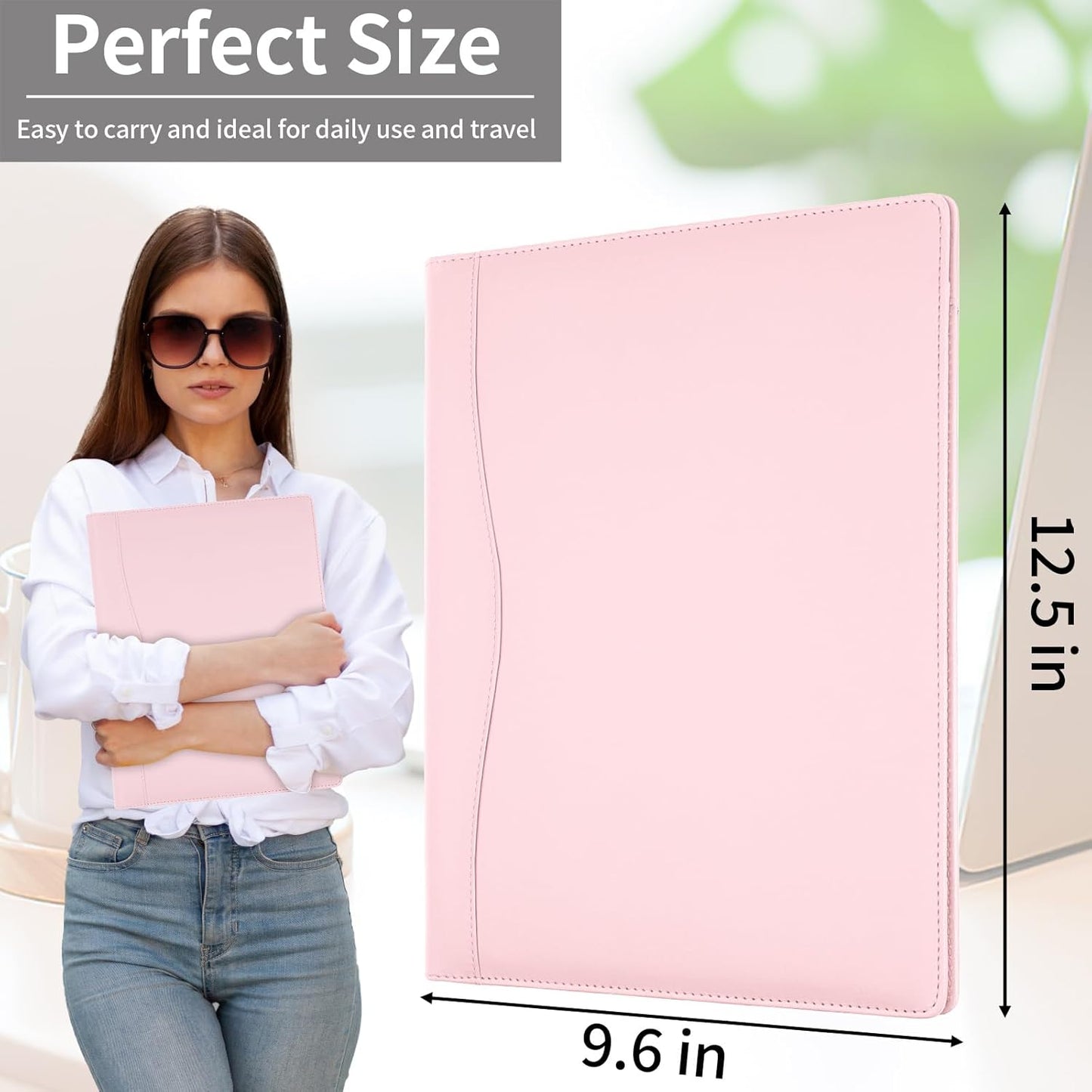 MOWPOG Professional Padfolio Portfolio Binder, Faux Leather Interview Resume Folder, Letter Size A4 Legal Writing Pad Holder, Document Organizer for Business School Office Conference (Black)