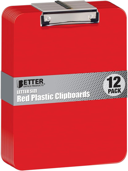 Better Office Products Black Plastic Clipboards, 12 Pack, Durable, 12.5 x 9 Inch, Low Profile Clip, Black, Set of 12