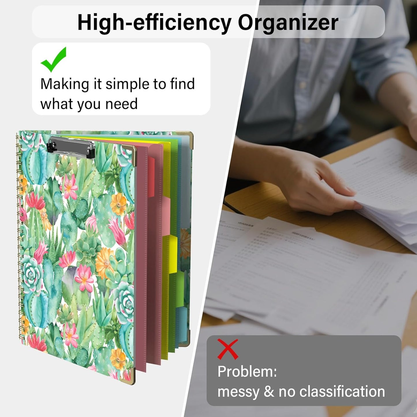 Foldable Clipboard Folio with Storage, 5 Plastic Folders with 10 Pockets,Refillable Lined Notepad (11" x 8.5"), Hardcover Project Organizer Nursing Teacher School Essentials