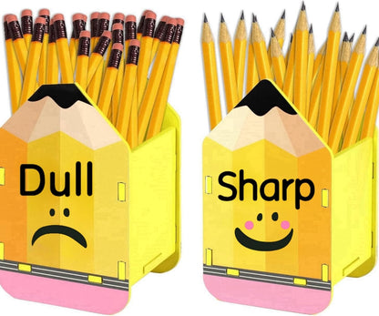 2 Pcs Wooden Pencil Dispenser for Classroom - Sharp and Dull Pencil Holder for Classroom Organization - Cute Pencil Shaped Storage Caddy Teacher Must Haves for Back to School, Yellow