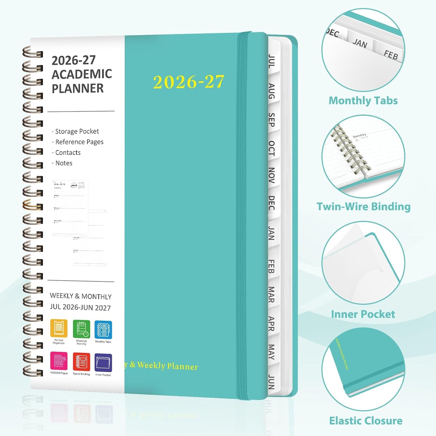 Planner 2026-2027, Weekly and Monthly Academic Year Calendar Planner, July 2026 - June 2027, Daily Agenda Book for Office School Supplies, A5(6.3'' x 8.5'')