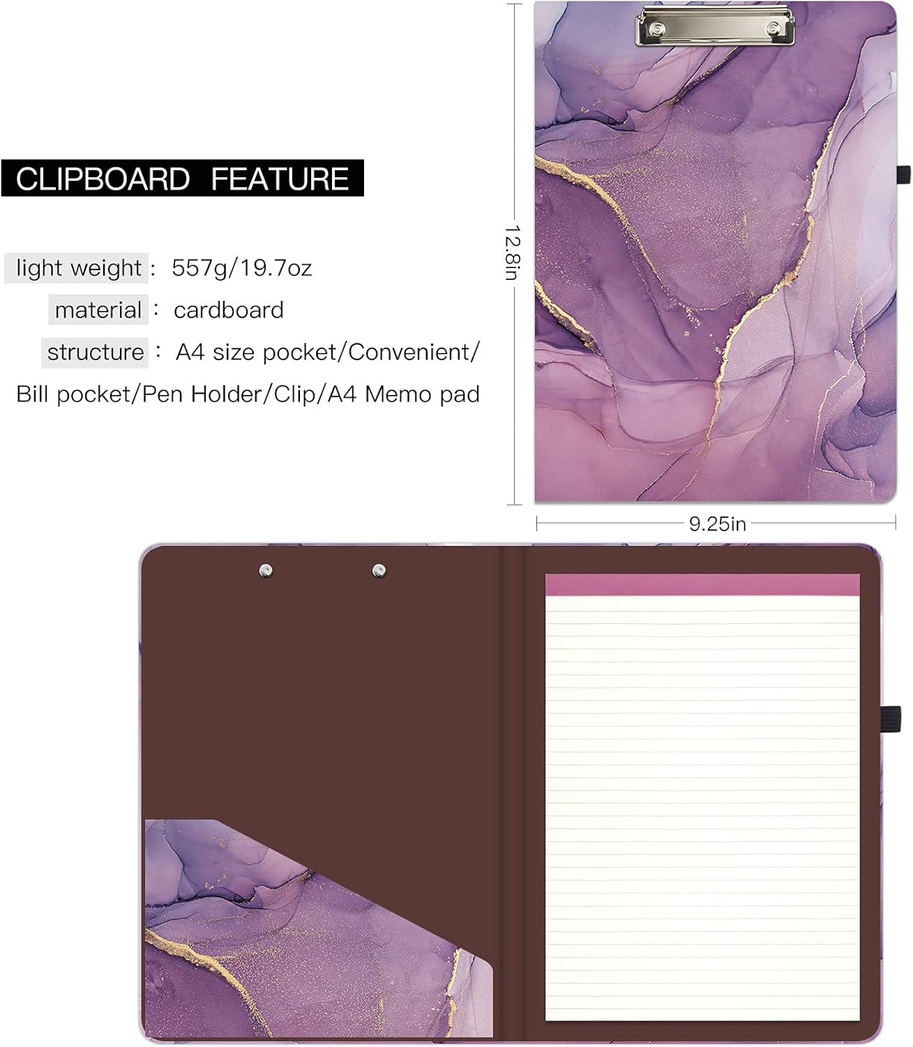 Hongri Clipboard Folio with Refillable Lined Notepad and Interior Storage Pocket for Students, Classroom, Office, Women, Man, Cute Custom Pattern, Size 12.8 x 9.2 in, Classic Flower