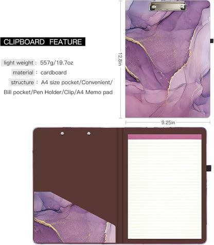 Hongri Clipboard Folio with Refillable Lined Notepad and Interior Storage Pocket for Students, Classroom, Office, Women, Man, Cute Custom Pattern, Size 12.8 x 9.2 in, Classic Flower