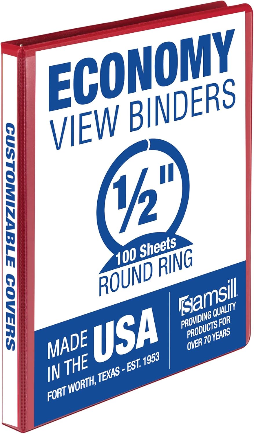 Samsill 1.5 Inch 3 Ring Binders, Economy Round Ring, Clear View Cover, 325 Sheet Capacity - for School, Home, Office - White, 4 Pack