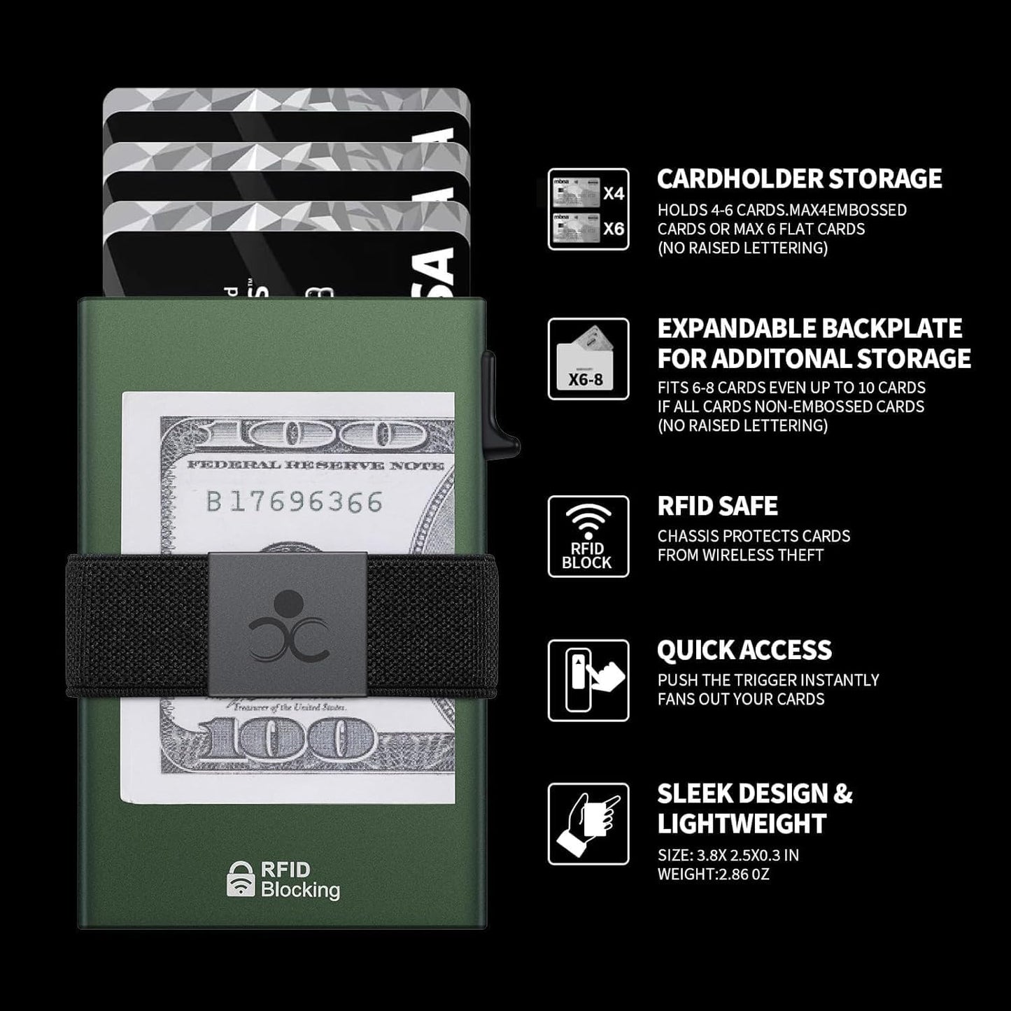 SEMORID Slim Aluminum Card Holder Wallet for Men, Durable Expandable Backplate, RFID Blocking Minimalist Metal Pop Up Wallet, Holds 12+ Cards Plus Cash (Black)