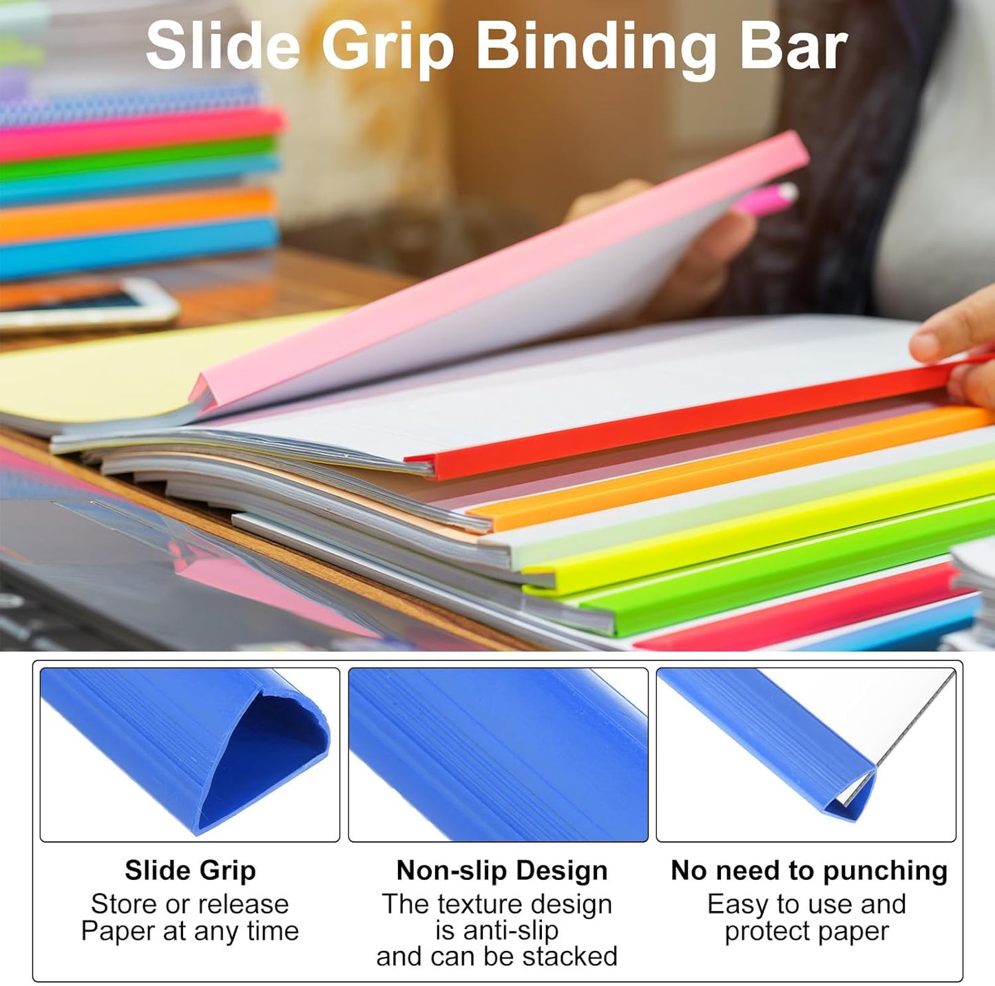 PATIKIL 20Pcs Binding Bars, 25mm Binding Bars Slide Grip 220 Sheets Capacity A4 Size Report Binder Presentation Binder for Report Cover Resume, White