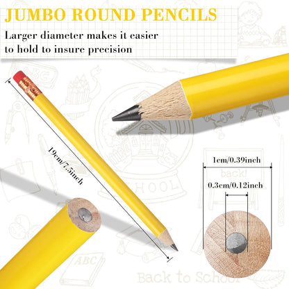 Fainne 48 Pcs Jumbo Pencil, Wooden Pencil with Black Core for Carpenters Construction Workers Woodworkers Framers Beginners Students Teachers DIY Project(Yellow,Round)