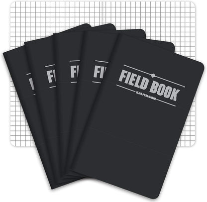 Elan Publishing Company Field Notebook/Pocket Journal - 3.5"x5.5" - Black - Graph Memo Book - Pack of 5