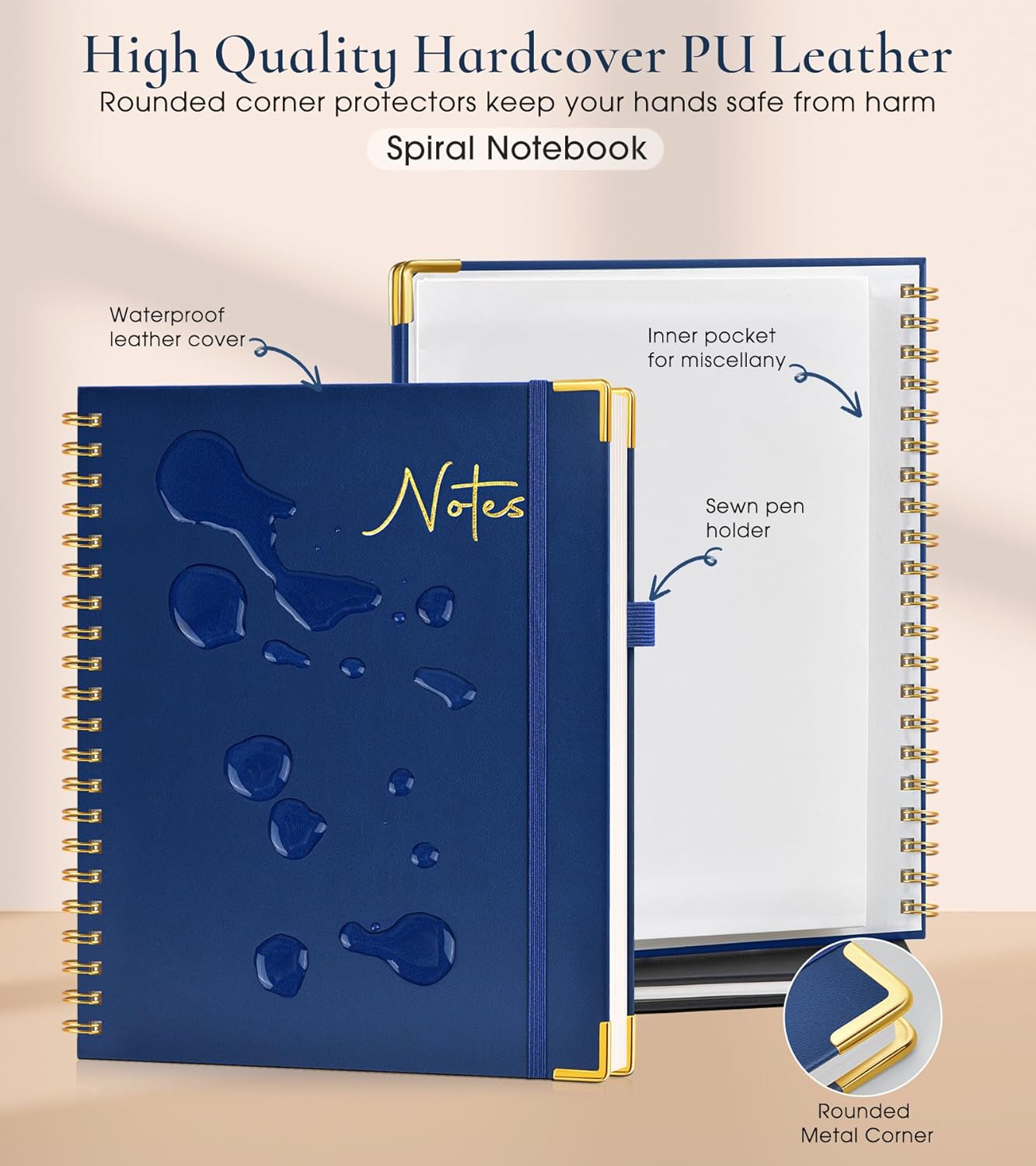 Hardcover Spiral Notebook Journal 8.5” x 11”, A4 Large Leather Notebooks for Women Men, Lined College Ruled Notebook, 50 Sheets/100 Pages, Spiral Bound Journals for Work School Note Taking, Green