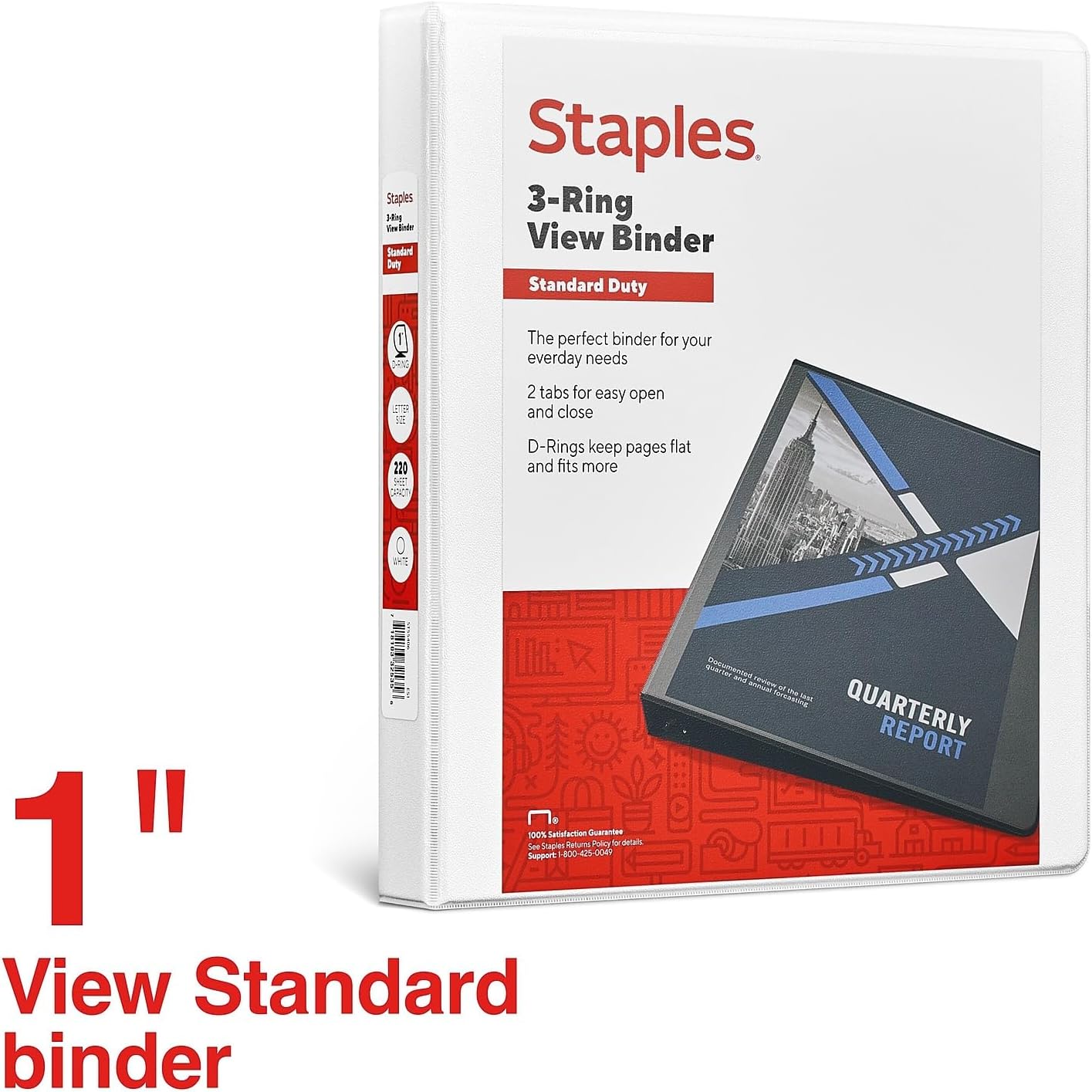 Staples Standard 2-Inch 3-Ring View Binder, Holds Up to 450 Sheets, Orange, Durable Binder for Office & School