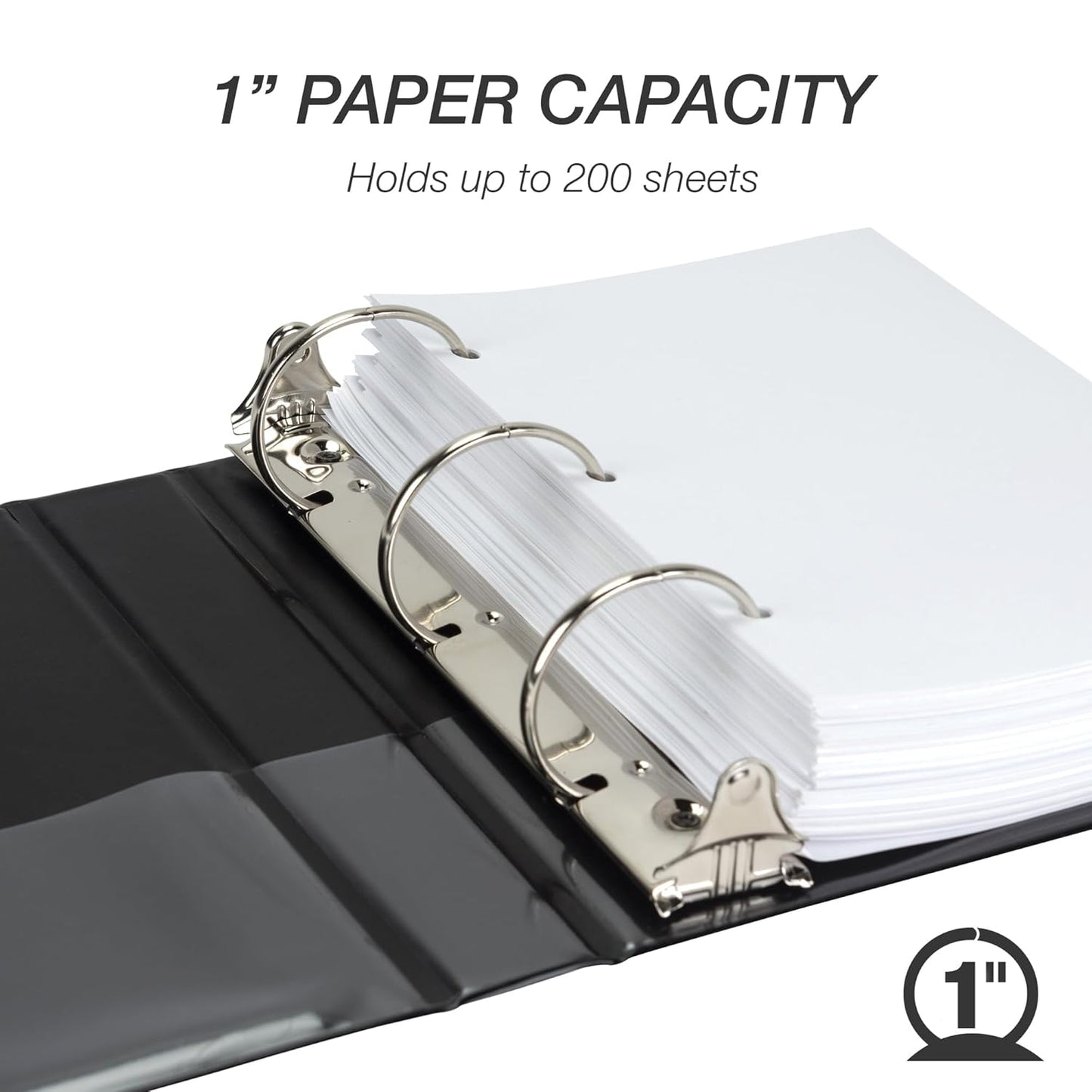 Samsill Economy 3 Ring Mini Binder, 1-Inch Round Ring Binder, Holds 100 Sheets, Black, 6 Pack (MP32300)
