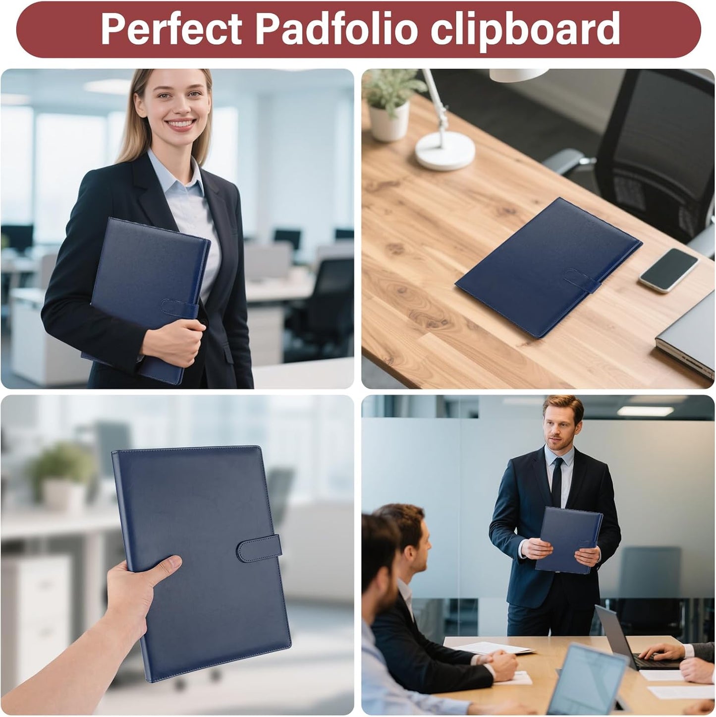 Professional Padfolio, Multi Function Faux Leather Portfolio Binder with Clipboard - Interview Resume Folder, Legal Document, Business Card Holder, for Office, Conference, Interviews (Black)