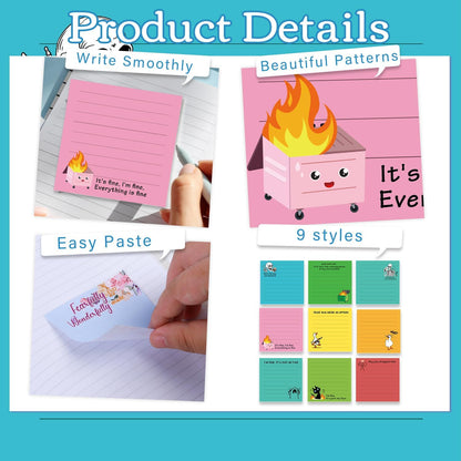Inspirational Sticky Notes Gifts - 9 Pack Funny Positive Quotes Notepads 3x3 Inches, Fun Motivational Self-Adhesive Memo Pads Office Study Supplies for Friends Coworkers (450 Sheets)